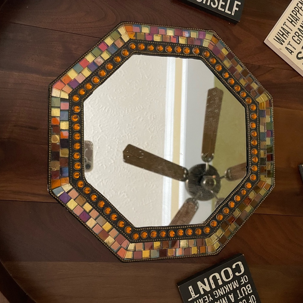 PartyLite Octagonal Mirror with Amber and Purple Mosaic
